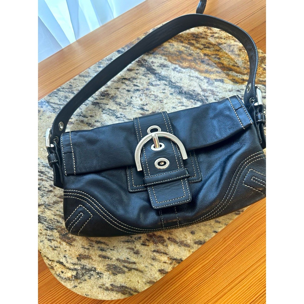 Vintage Coach Y2K Buckle Front Soho Shoulder Bag Black Soft Leather W/Dust Bag